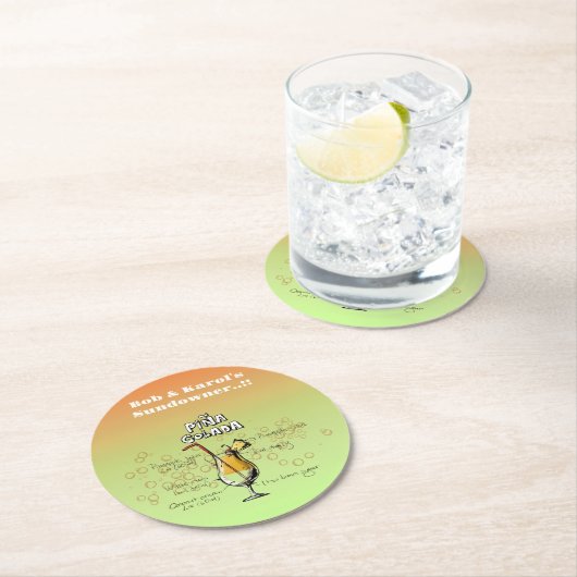サンダウナーピナコラダカクテルパーティー ラウンドペーパーコースター (インサイチュ)