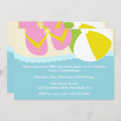 サンダルとビーチボールのビーチパーティー招待状 招待状 (正面/裏面)