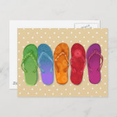 サンダルのフリップフロップビーチパーティー – 砂ドット ポストカード (正面/裏面)