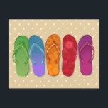 サンダルのフリップフロップビーチパーティー – 砂ドット ポストカード<br><div class="desc">明るいデザインで終わりのない夏を過ごそう！</div>