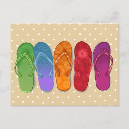 サンダルのフリップフロップビーチパーティー – 砂ドット ポストカード (正面)