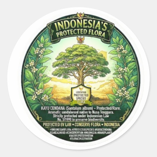 サンダルウッドの木の芸術 - 希少なインドネシアの植物 ラウンドシール (正面)