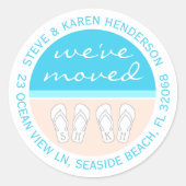 サンダルオンビーチ引っ越しました差出人住所ラベル ラウンドシール (正面)