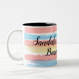 サンダルビーチサンダルビーチ波水色のストライプ ツートーンマグカップ
