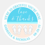 サンダルモノグラムのビーチ結婚式ラブ&感謝してい ラウンドシール (正面)