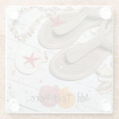 サンダル、貝類、ヒトデのビーチ ガラスコースター (裏面)