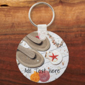 サンダル、貝類、ヒトデのビーチ キーホルダー (正面)