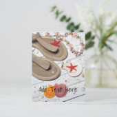 サンダル、貝類、ヒトデのビーチ ポストカード (スタンド正面)