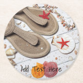 サンダル、貝類、ヒトデのビーチ ラウンドペーパーコースター (正面)