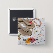 サンダル、貝類、ヒトデのビーチ 缶バッジ (正面&裏面)