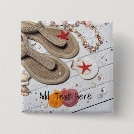 サンダル、貝類、ヒトデのビーチ 缶バッジ