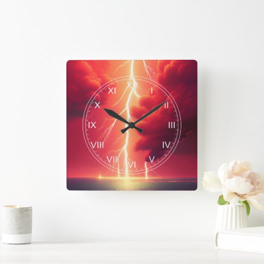 サンダーストームのアートワーク スクエア壁時計 (ホーム)