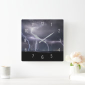 サンダーストーム稲妻ストームブラック&パープル スクエア壁時計 (ホーム)