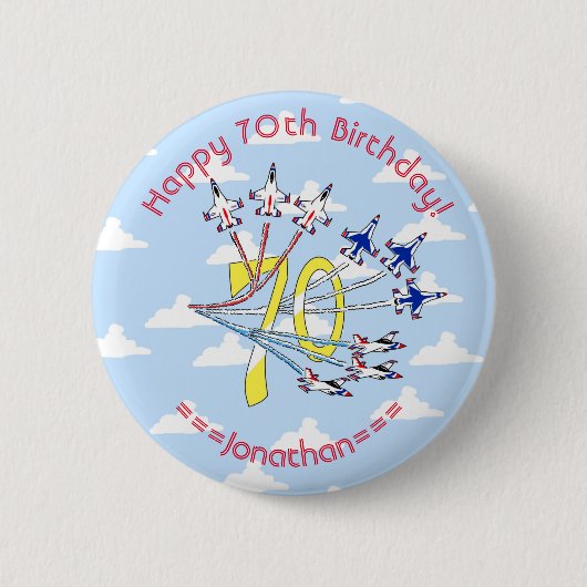 サンダーバーズ70歳の青空の誕生日バッジ 缶バッジ (正面)
