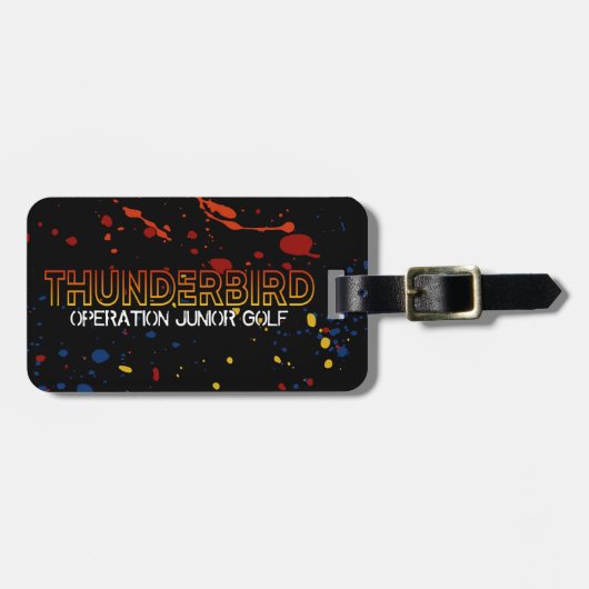 サンダーバードゴルフバッグラベル – ブラック（ばちゃばちゃ）跳ねる版 ラゲッジタグ (正面横)