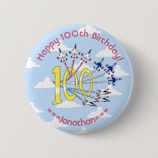 サンダーバード100thブルースカイ誕生日バッジ 缶バッジ (正面)