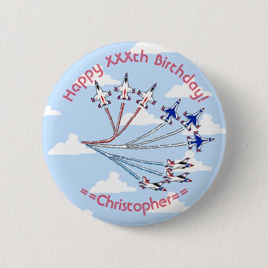 サンダーバード 青空 カスタマイズ可能 誕生日 バッジ (正面)
