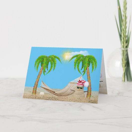 サンダーマンとハンモックのトロピカルクリスマス シーズンカード (正面)