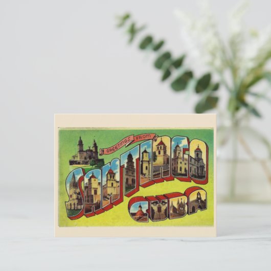 サンティアゴキューバの大きい手紙の郵便はがきのヴィンテージのスタイル ポストカード (スタンド正面)