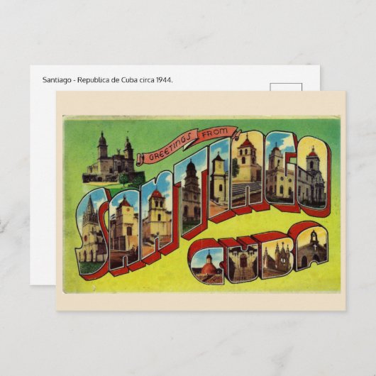 サンティアゴキューバの大きい手紙の郵便はがきのヴィンテージのスタイル ポストカード (正面/裏面)