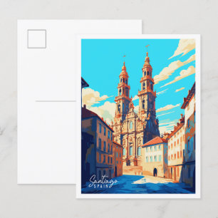 サンティアゴスペインヴィンテージ旅行イラストレーション ポストカード