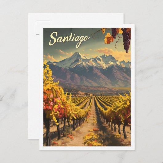 サンティアゴチリヴィンテージアートトラベルイラストレーション ポストカード (正面/裏面)