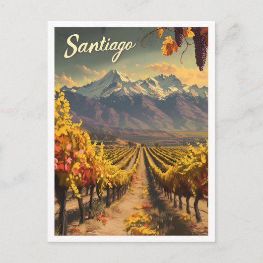 サンティアゴチリヴィンテージアートトラベルイラストレーション ポストカード (正面)
