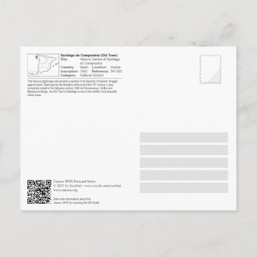 サンティアゴ・デ・コンポステラのユネスコ歴史地区 ポストカード (裏面)