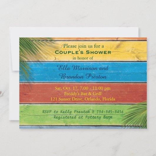 サンディのつま先の塩辛いキスのカップルのシャワーの招待状 招待状 (裏面)