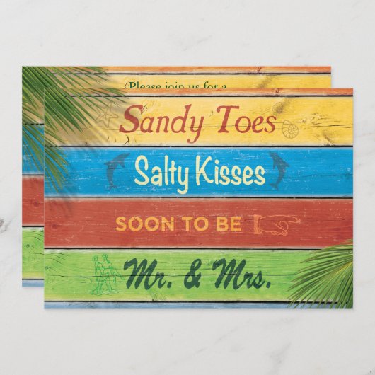 サンディのつま先の塩辛いキスのカップルのシャワーの招待状 招待状 (正面/裏面)