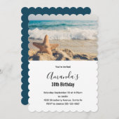 サンディのヒトデビーチ写真誕生日 招待状 (正面/裏面)