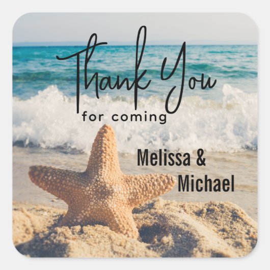 サンディのビーチ写真結婚の魚 スクエアシール (正面)