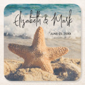 サンディのビーチ写真結婚の魚 スクエアペーパーコースター (正面)