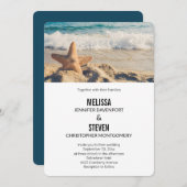 サンディのビーチ写真結婚の魚 招待状 (正面/裏面)