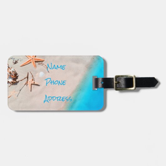 サンディの熱帯ビーチのヒトデの貝殻 ラゲッジタグ (正面横)