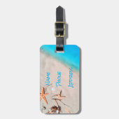 サンディの熱帯ビーチのヒトデの貝殻 ラゲッジタグ (正面縦)