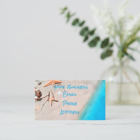 サンディの熱帯ビーチのヒトデの貝殻 名刺 (スタンド正面)
