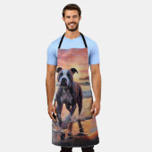 サンディアメリカン(犬)スタッフォードドッグオンビーチサンセット エプロン (着用した状態)