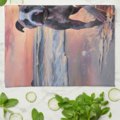 サンディアメリカン(犬)スタッフォードドッグオンビーチサンセット キッチンタオル (折り畳み)