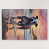 サンディアメリカン(犬)スタッフォードドッグオンビーチサンセット ジグソーパズル (横)