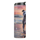 サンディアメリカン(犬)スタッフォードドッグオンビーチサンセット タンブラー (回転左)