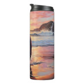 サンディアメリカン(犬)スタッフォードドッグオンビーチサンセット タンブラー (回転右)