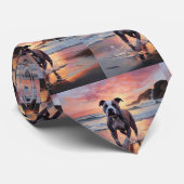 サンディアメリカン（犬）スタッフォードドッグオンビーチサンセット ネクタイ (ロール)