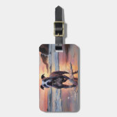 サンディアメリカン（犬）スタッフォードドッグオンビーチサンセット ラゲッジタグ (正面縦)