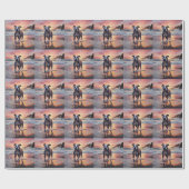 サンディアメリカン(犬)スタッフォードドッグオンビーチサンセット ラッピングペーパー (フラット)