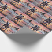 サンディアメリカン(犬)スタッフォードドッグオンビーチサンセット ラッピングペーパー (角)