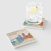 サンディエゴのカリフォルニア|の水彩画都市スカイライン ストーンコースター (横)