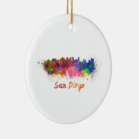 サンディエゴのスカイラインが水彩画 セラミックオーナメント (右)