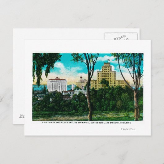 サンディエゴのスカイラインの一部がエルコルテを示す ポストカード (正面/裏面)