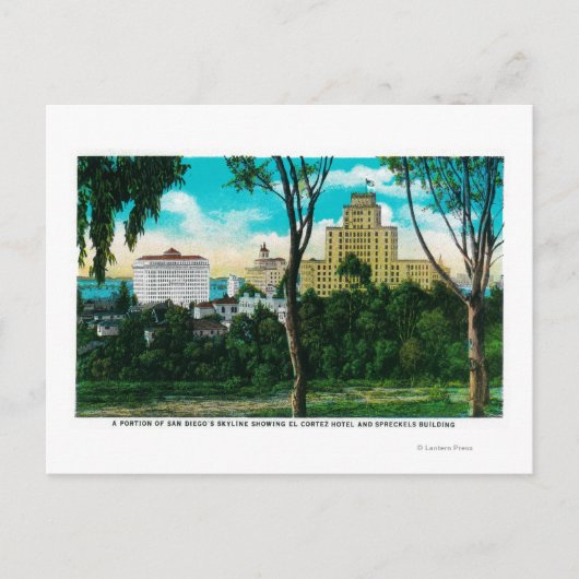 サンディエゴのスカイラインの一部がエルコルテを示す ポストカード (正面)